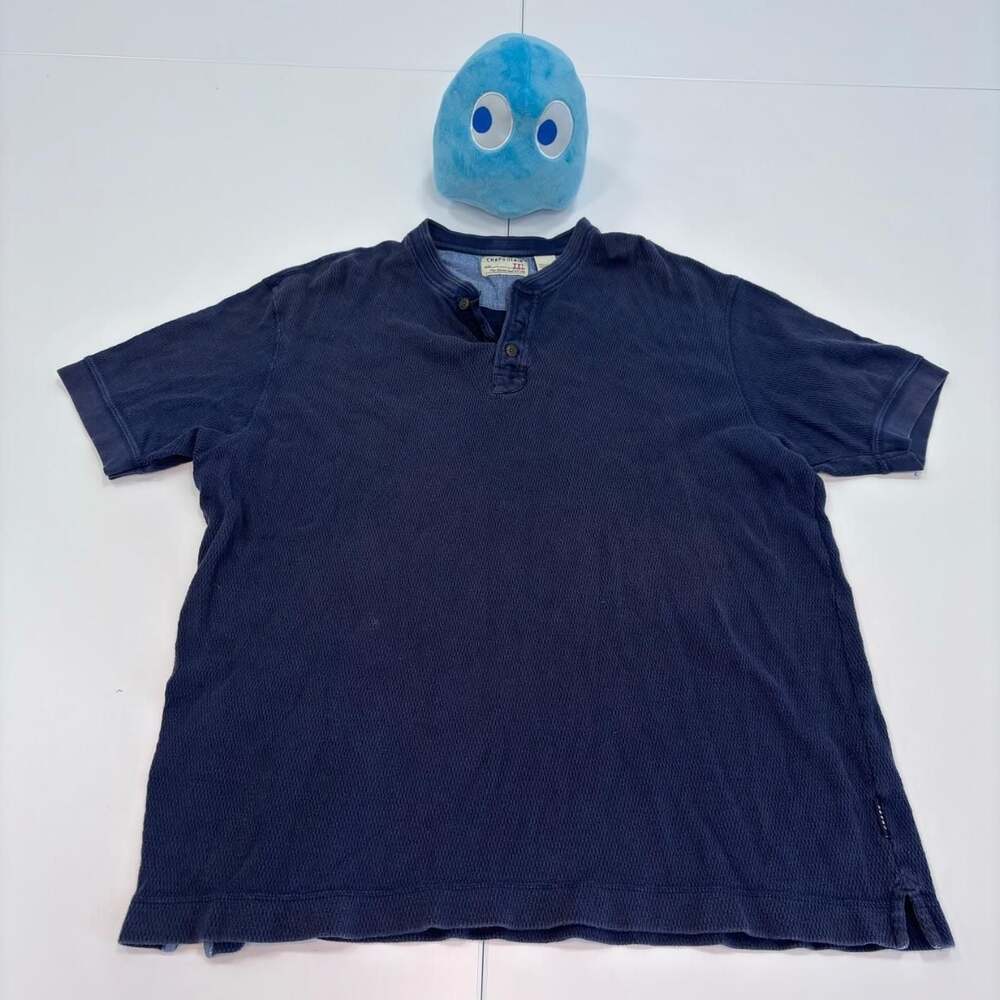 Chaps Denim Vintage Waffle Knit Short Sleeve Henley Shirt Navy Blue XXL
